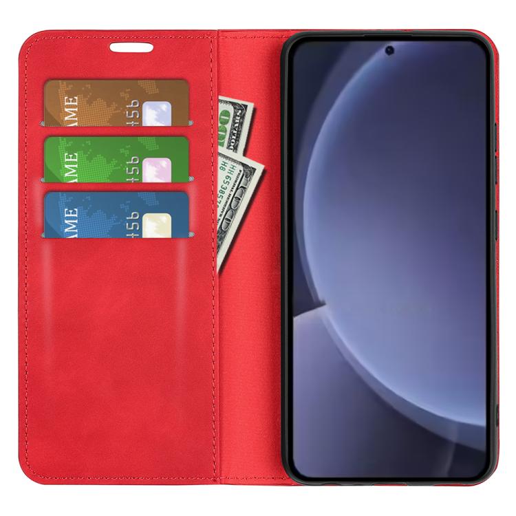 For Samsung Galaxy S25+ 5G Retro-skin Magnetic Suction Leather Phone Case(Red) by buy2fix