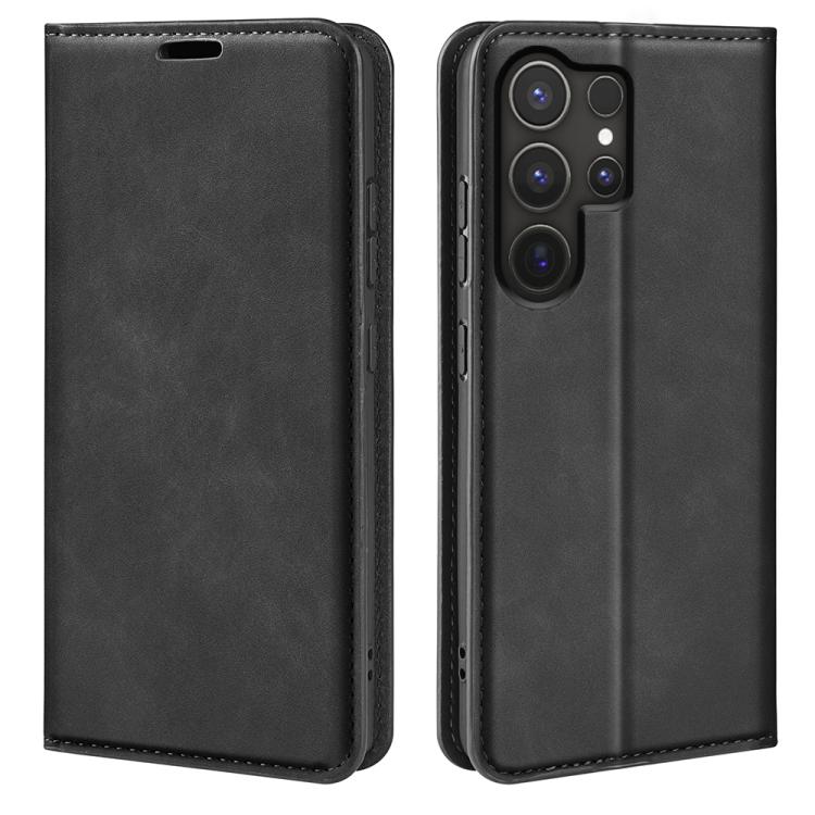 For Samsung Galaxy S25 Ultra 5G Retro-skin Magnetic Suction Leather Phone Case(Black) by buy2fix