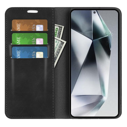 For Samsung Galaxy S25 Ultra 5G Retro-skin Magnetic Suction Leather Phone Case(Black) by buy2fix