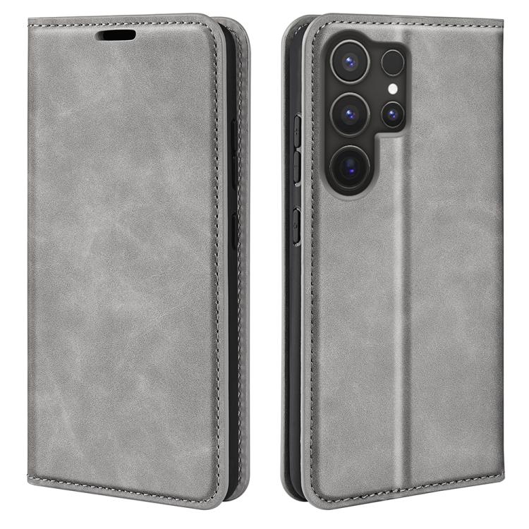 For Samsung Galaxy S25 Ultra 5G Retro-skin Magnetic Suction Leather Phone Case(Grey) by buy2fix