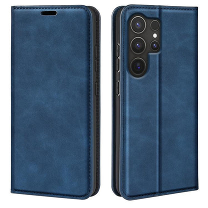 For Samsung Galaxy S25 Ultra 5G Retro-skin Magnetic Suction Leather Phone Case(Dark Blue) by buy2fix