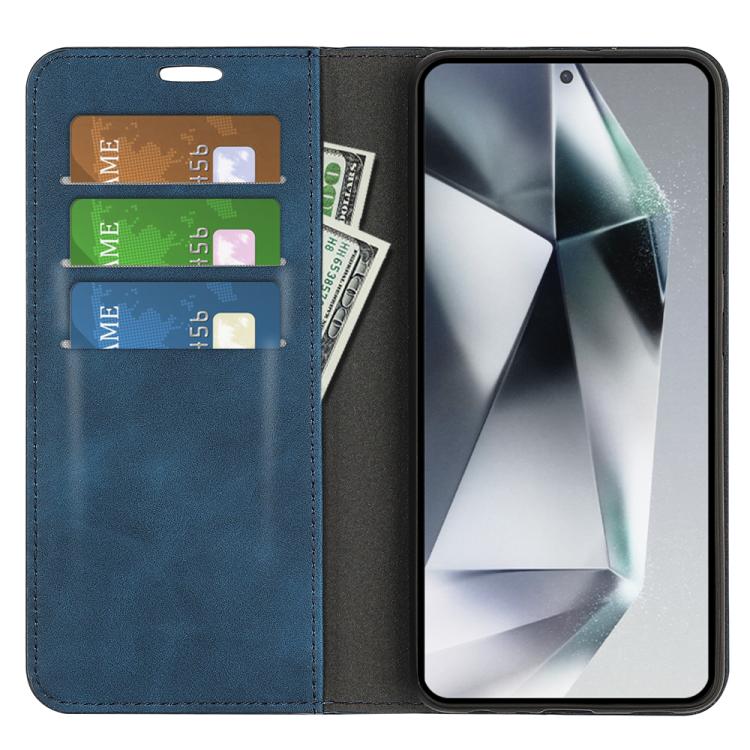 For Samsung Galaxy S25 Ultra 5G Retro-skin Magnetic Suction Leather Phone Case(Dark Blue) by buy2fix