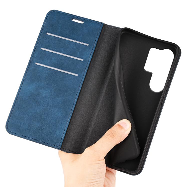 For Samsung Galaxy S25 Ultra 5G Retro-skin Magnetic Suction Leather Phone Case(Dark Blue) by buy2fix