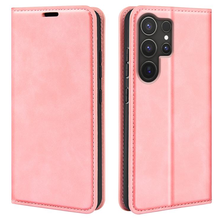 For Samsung Galaxy S25 Ultra 5G Retro-skin Magnetic Suction Leather Phone Case(Pink) by buy2fix