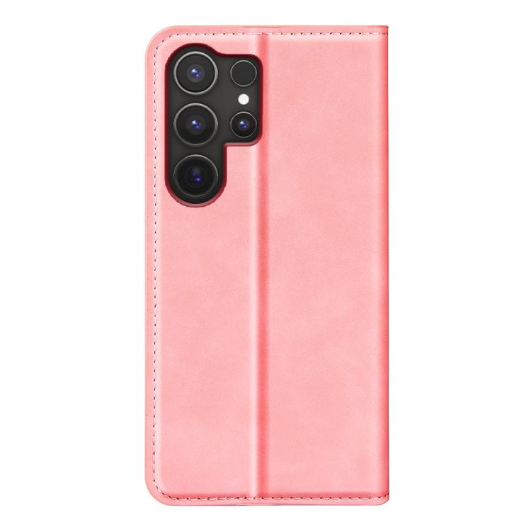 For Samsung Galaxy S25 Ultra 5G Retro-skin Magnetic Suction Leather Phone Case(Pink) by buy2fix