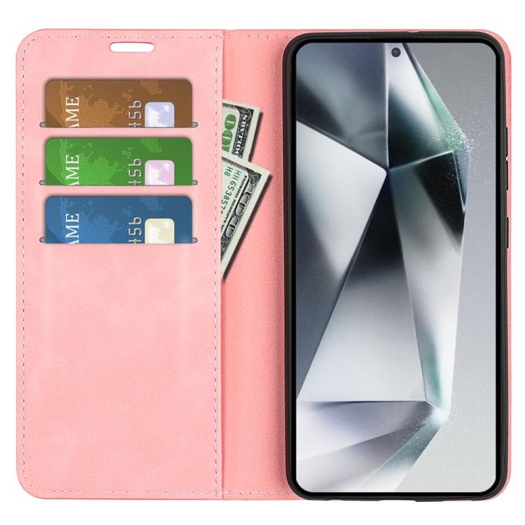For Samsung Galaxy S25 Ultra 5G Retro-skin Magnetic Suction Leather Phone Case(Pink) by buy2fix