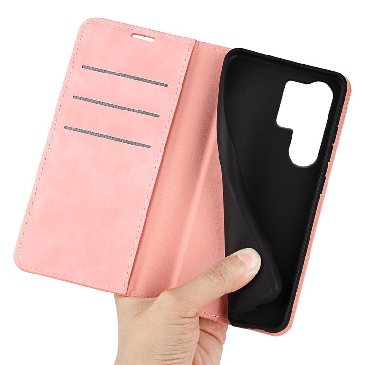 For Samsung Galaxy S25 Ultra 5G Retro-skin Magnetic Suction Leather Phone Case(Pink) by buy2fix