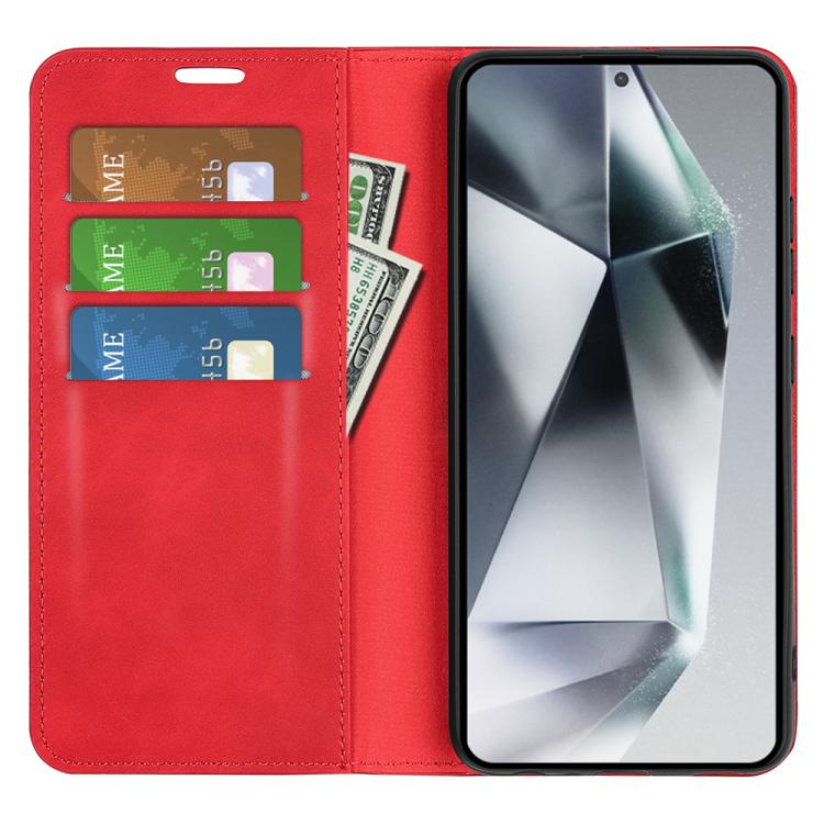 For Samsung Galaxy S25 Ultra 5G Retro-skin Magnetic Suction Leather Phone Case(Red) by buy2fix