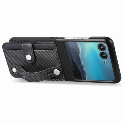 For Motorola Razr 40 Ultra Wristband Kickstand Card Wallet Back Cover Phone Case(Black) by buy2fix