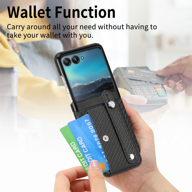 For Motorola Razr 40 Ultra Wristband Kickstand Card Wallet Back Cover Phone Case(Black) by buy2fix
