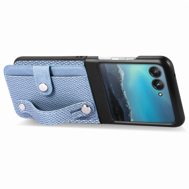 For Motorola Razr 40 Ultra Wristband Kickstand Card Wallet Back Cover Phone Case(Blue) by buy2fix