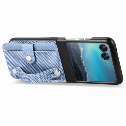 For Motorola Razr 40 Ultra Wristband Kickstand Card Wallet Back Cover Phone Case(Blue) by buy2fix