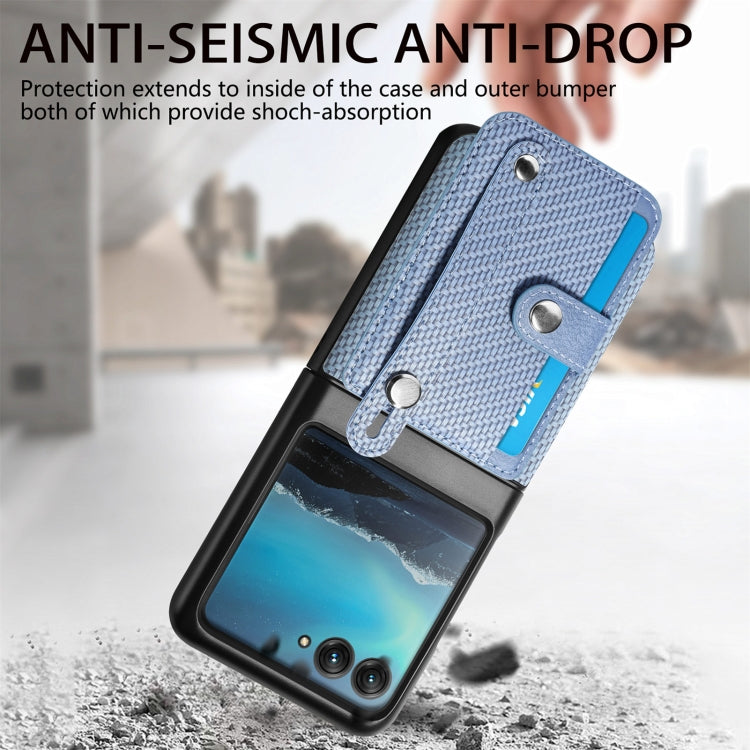 For Motorola Razr 40 Ultra Wristband Kickstand Card Wallet Back Cover Phone Case(Blue) by buy2fix