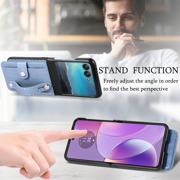 For Motorola Razr 40 Ultra Wristband Kickstand Card Wallet Back Cover Phone Case(Blue) by buy2fix