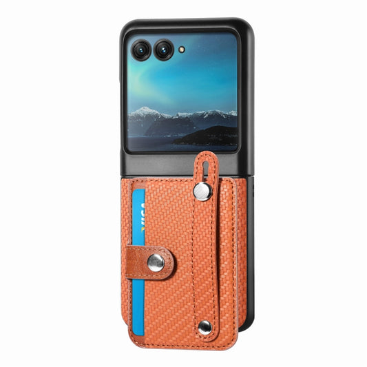 For Motorola Razr 40 Ultra Wristband Kickstand Card Wallet Back Cover Phone Case(Brown) by buy2fix