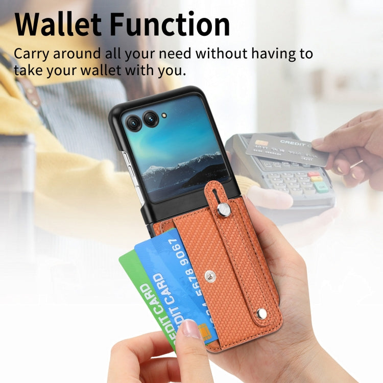 For Motorola Razr 40 Ultra Wristband Kickstand Card Wallet Back Cover Phone Case(Brown) by buy2fix