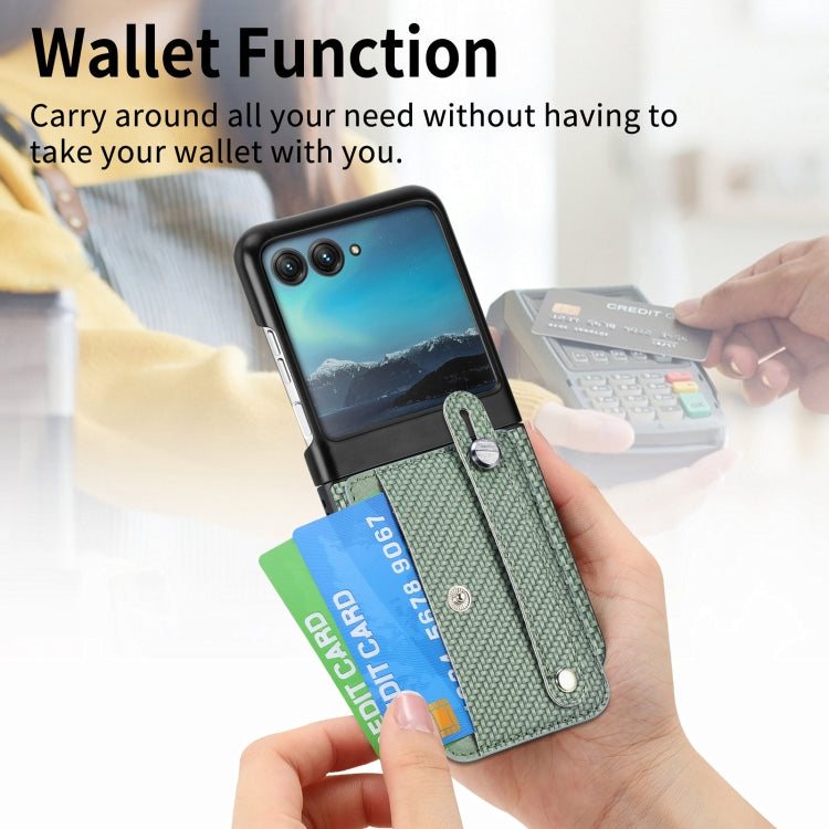 For Motorola Razr 40 Ultra Wristband Kickstand Card Wallet Back Cover Phone Case(Green) by buy2fix