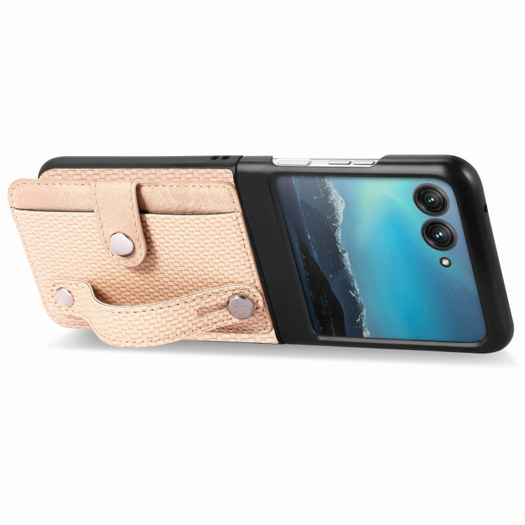 For Motorola Razr 40 Ultra Wristband Kickstand Card Wallet Back Cover Phone Case(Khaki) by buy2fix