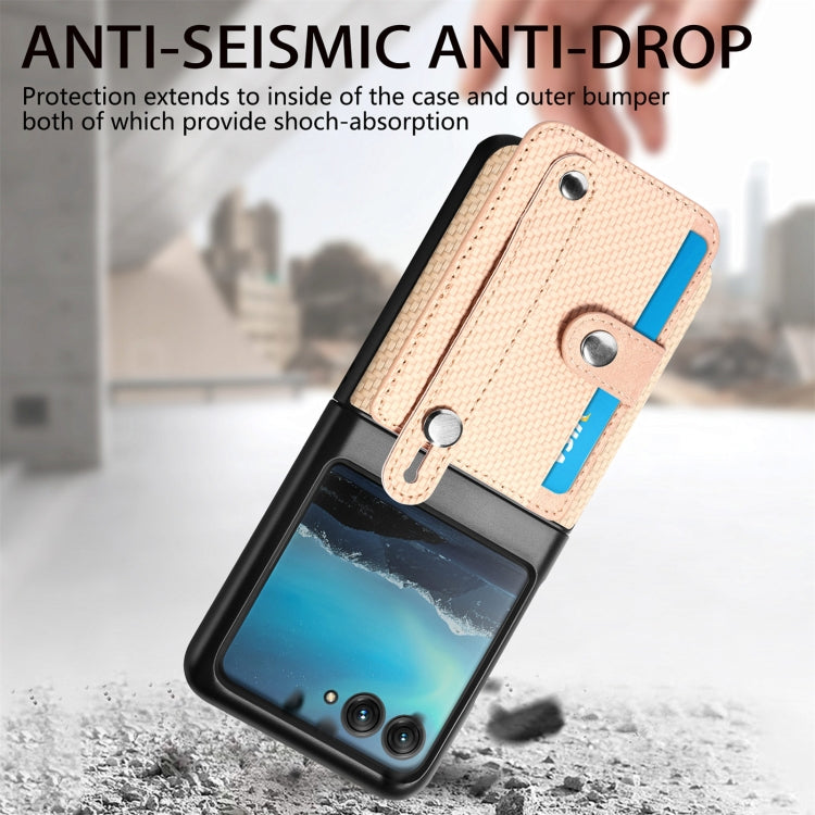 For Motorola Razr 40 Ultra Wristband Kickstand Card Wallet Back Cover Phone Case(Khaki) by buy2fix