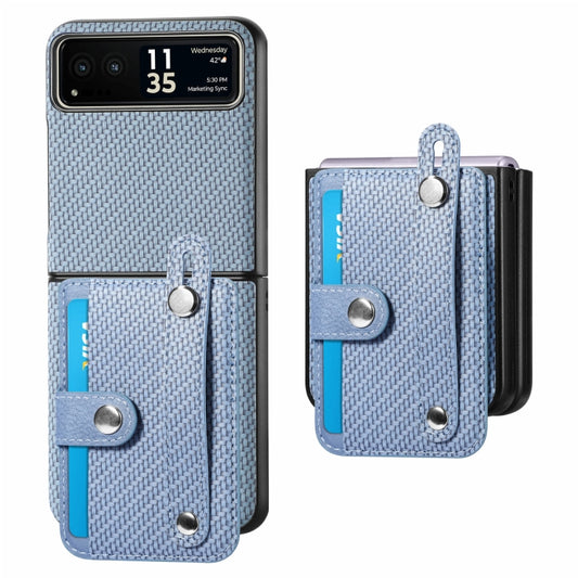 For Motorola Razr 40 Wristband Kickstand Card Wallet Back Cover Phone Case(Blue) by buy2fix