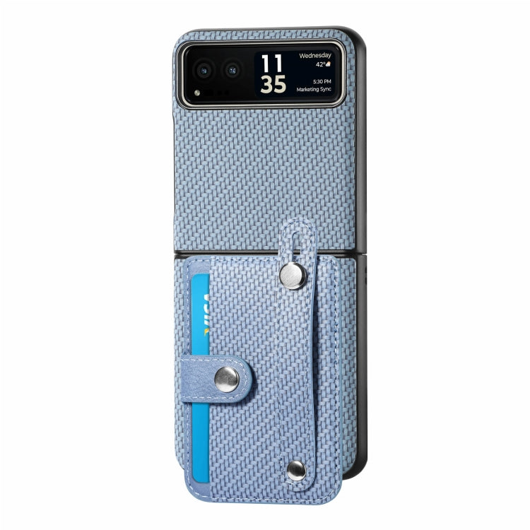 For Motorola Razr 40 Wristband Kickstand Card Wallet Back Cover Phone Case(Blue) by buy2fix