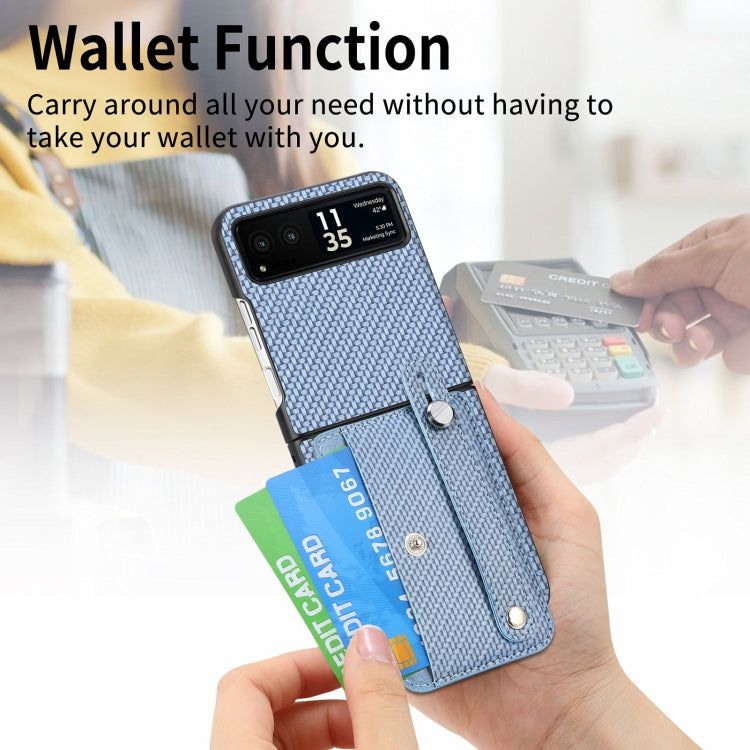 For Motorola Razr 40 Wristband Kickstand Card Wallet Back Cover Phone Case(Blue) by buy2fix