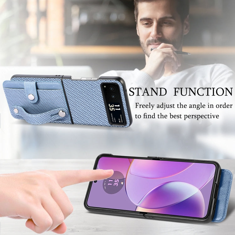 For Motorola Razr 40 Wristband Kickstand Card Wallet Back Cover Phone Case(Blue) by buy2fix