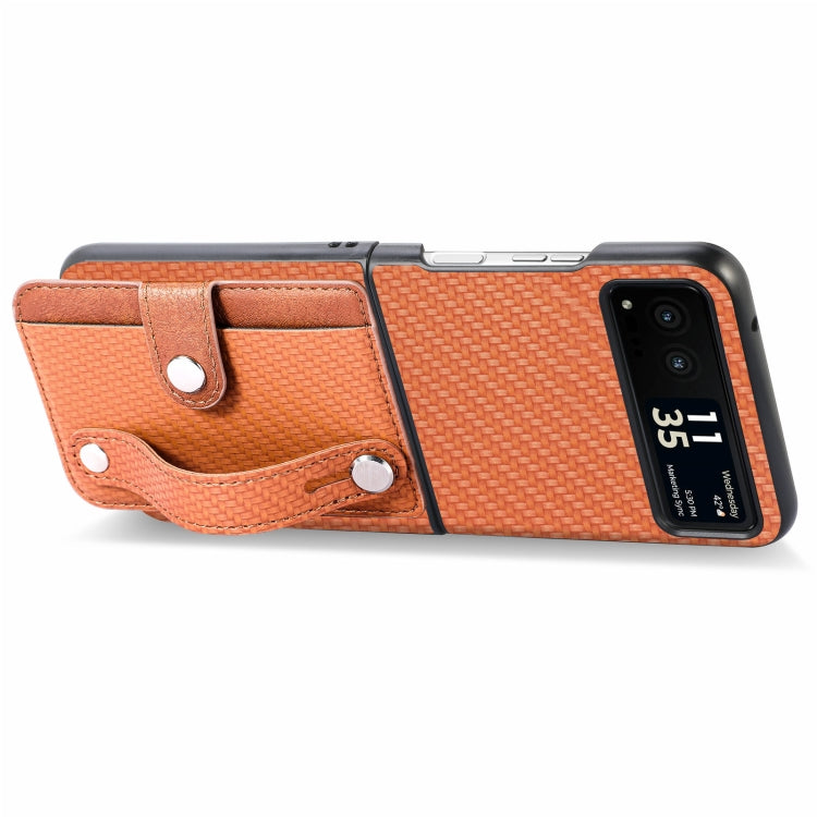 For Motorola Razr 40 Wristband Kickstand Card Wallet Back Cover Phone Case(Brown) by buy2fix
