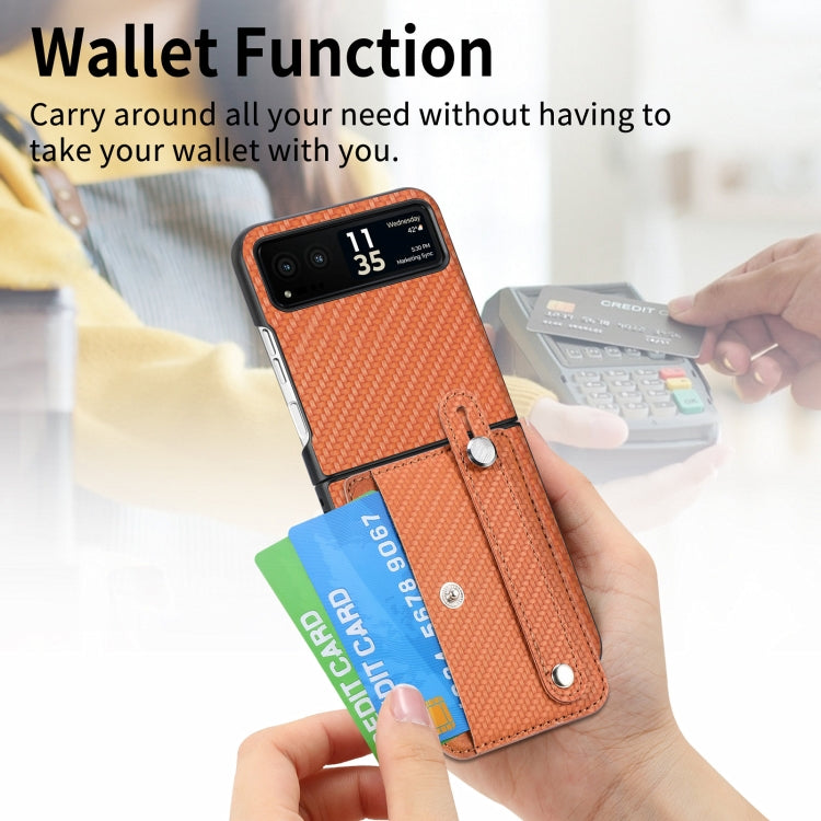 For Motorola Razr 40 Wristband Kickstand Card Wallet Back Cover Phone Case(Brown) by buy2fix