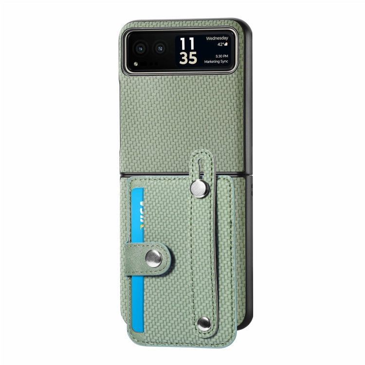 For Motorola Razr 40 Wristband Kickstand Card Wallet Back Cover Phone Case(Green) by buy2fix