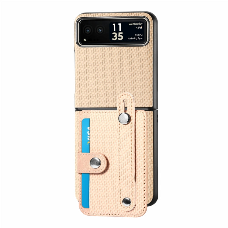 For Motorola Razr 40 Wristband Kickstand Card Wallet Back Cover Phone Case(Khaki) by buy2fix