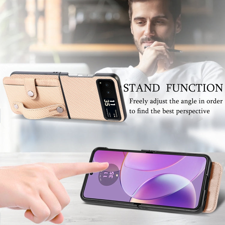 For Motorola Razr 40 Wristband Kickstand Card Wallet Back Cover Phone Case(Khaki) by buy2fix