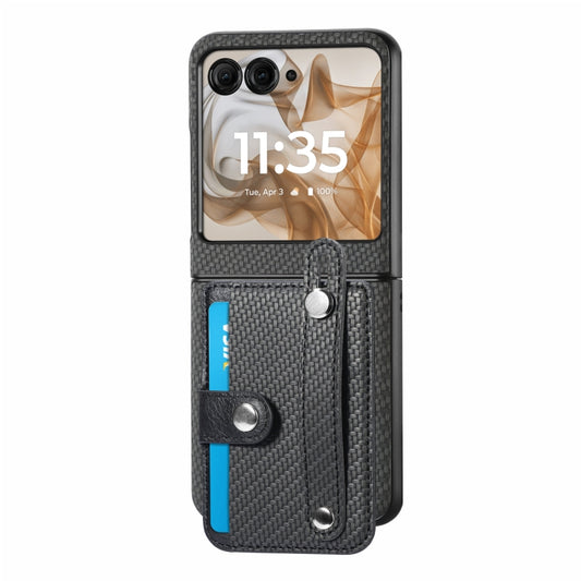 For Motorola Razr 50 Wristband Kickstand Card Wallet Back Cover Phone Case(Black) by buy2fix