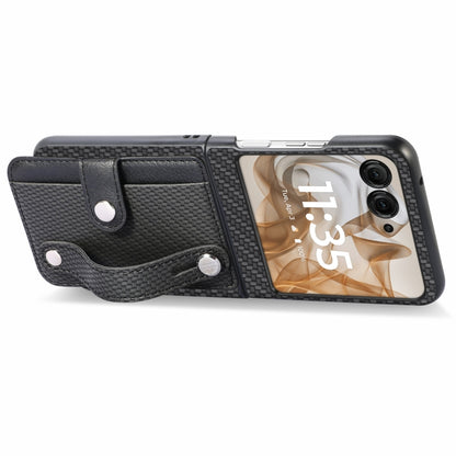 For Motorola Razr 50 Wristband Kickstand Card Wallet Back Cover Phone Case(Black) by buy2fix