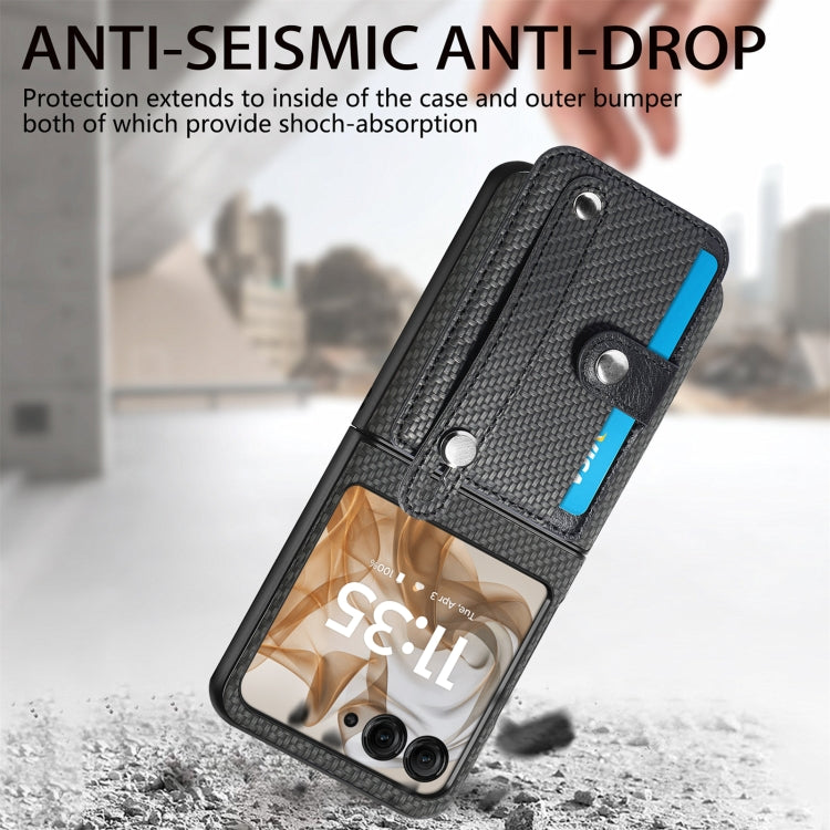 For Motorola Razr 50 Wristband Kickstand Card Wallet Back Cover Phone Case(Black) by buy2fix