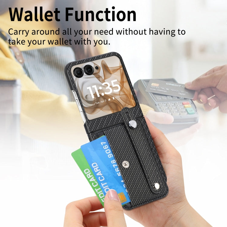 For Motorola Razr 50 Wristband Kickstand Card Wallet Back Cover Phone Case(Black) by buy2fix