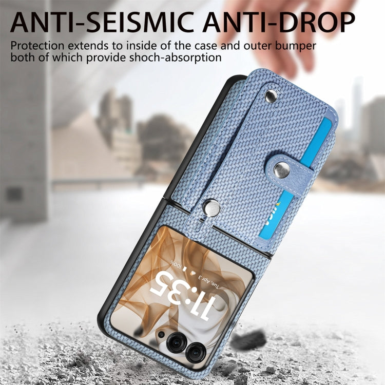 For Motorola Razr 50 Wristband Kickstand Card Wallet Back Cover Phone Case(Blue) by buy2fix