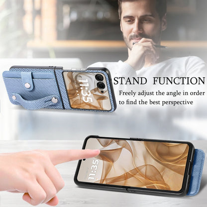 For Motorola Razr 50 Wristband Kickstand Card Wallet Back Cover Phone Case(Blue) by buy2fix