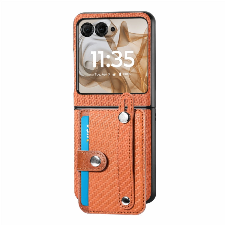 For Motorola Razr 50 Wristband Kickstand Card Wallet Back Cover Phone Case(Brown) by buy2fix