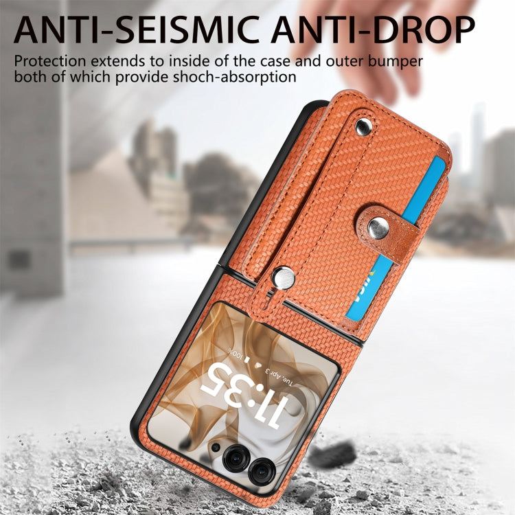 For Motorola Razr 50 Wristband Kickstand Card Wallet Back Cover Phone Case(Brown) by buy2fix