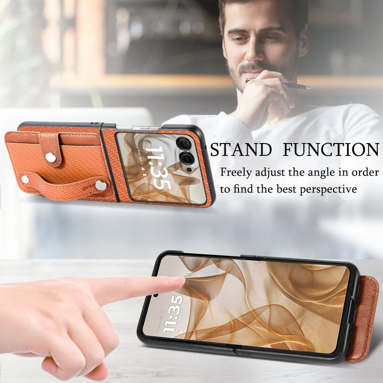 For Motorola Razr 50 Wristband Kickstand Card Wallet Back Cover Phone Case(Brown) by buy2fix