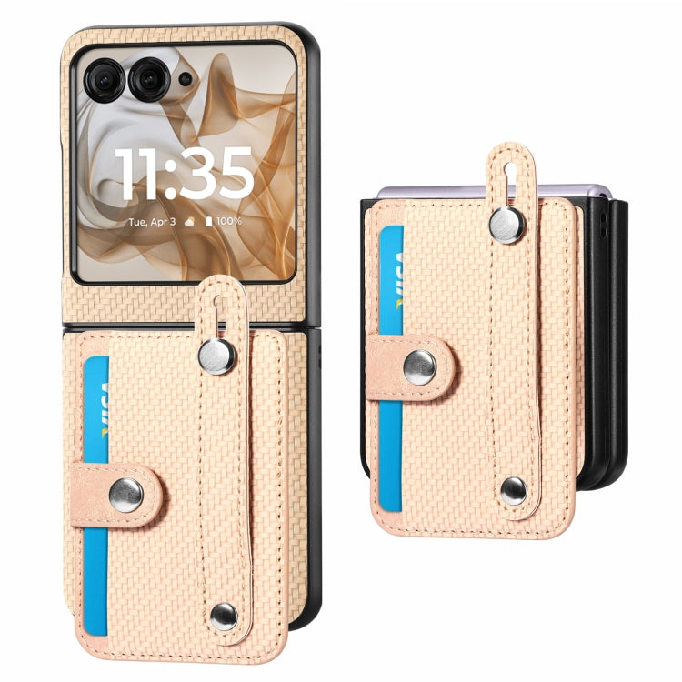 For Motorola Razr 50 Wristband Kickstand Card Wallet Back Cover Phone Case(Khaki) by buy2fix
