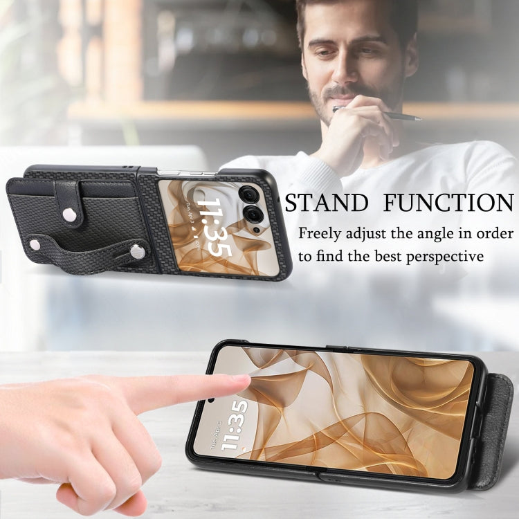 For Motorola Razr 50 Ultra Wristband Kickstand Card Wallet Back Cover Phone Case(Black) by buy2fix