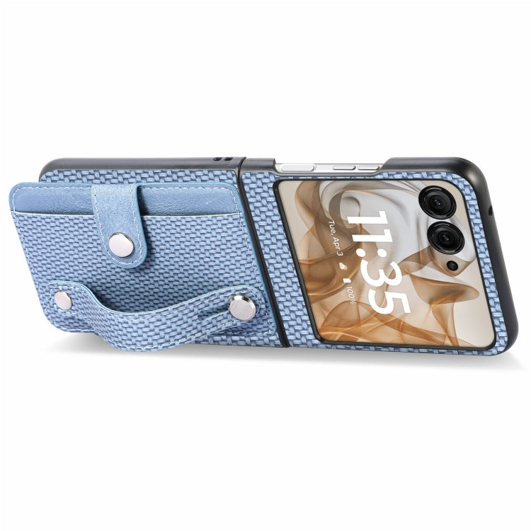 For Motorola Razr 50 Ultra Wristband Kickstand Card Wallet Back Cover Phone Case(Blue) by buy2fix
