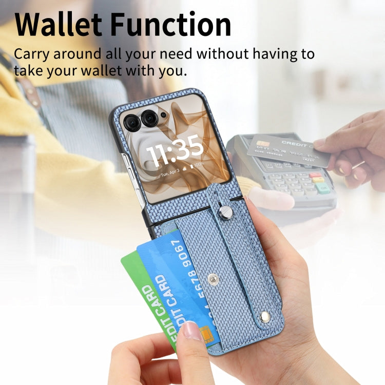 For Motorola Razr 50 Ultra Wristband Kickstand Card Wallet Back Cover Phone Case(Blue) by buy2fix