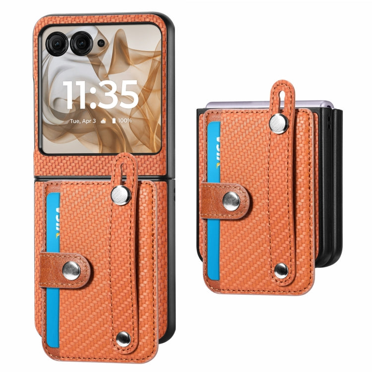 For Motorola Razr 50 Ultra Wristband Kickstand Card Wallet Back Cover Phone Case(Brown) by buy2fix