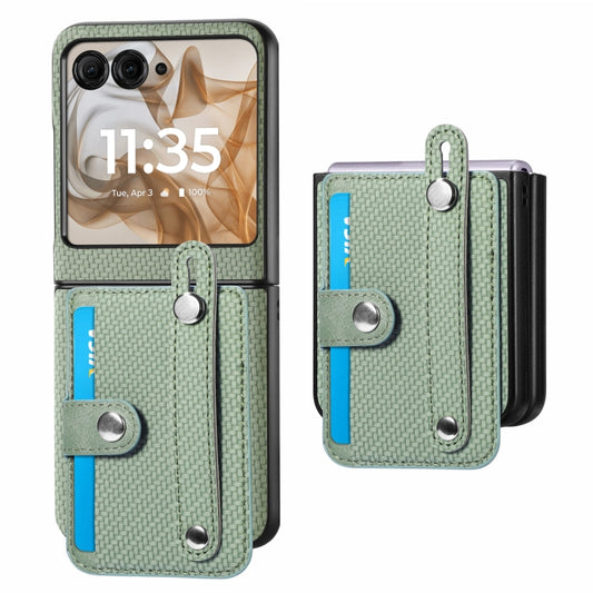For Motorola Razr 50 Ultra Wristband Kickstand Card Wallet Back Cover Phone Case(Green) by buy2fix