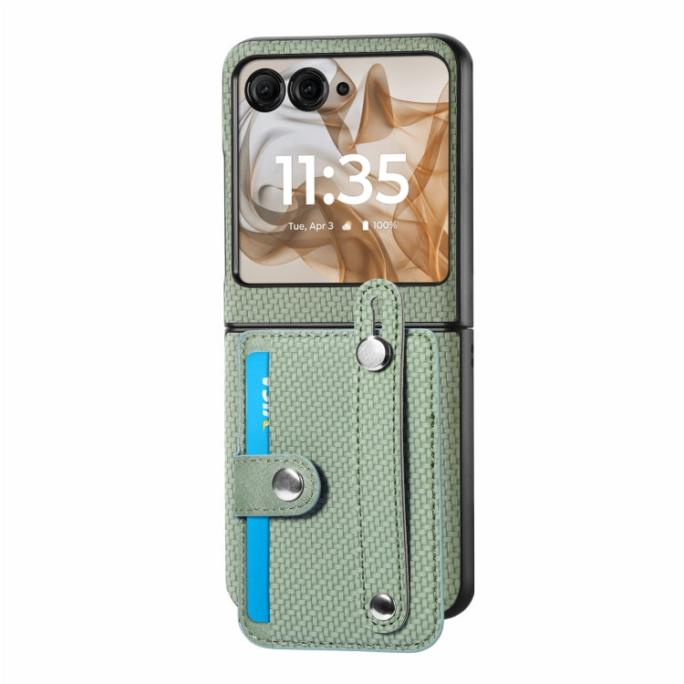 For Motorola Razr 50 Ultra Wristband Kickstand Card Wallet Back Cover Phone Case(Green) by buy2fix