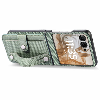 For Motorola Razr 50 Ultra Wristband Kickstand Card Wallet Back Cover Phone Case(Green) by buy2fix