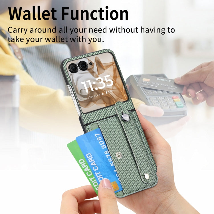 For Motorola Razr 50 Ultra Wristband Kickstand Card Wallet Back Cover Phone Case(Green) by buy2fix